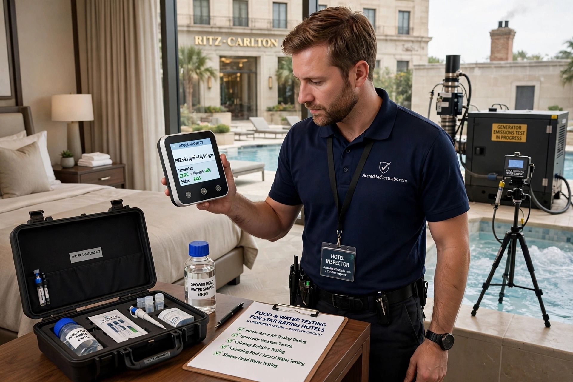 Food and Water Testing for Star Rating Hotels - Indoor Room Air Quality Generator Emission Chimney Emission Testing - Ritz Carlton